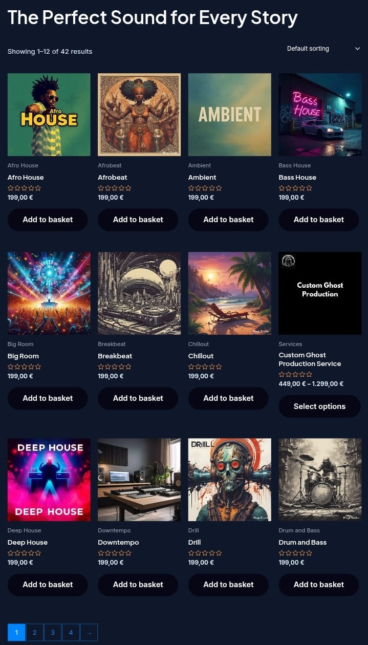 Home 1 shop page in universeoftracks.com